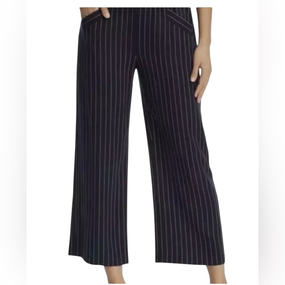 Women’s Eileen Fisher Tencel Blend Wide Leg Crop Grain Stripe 2X Navy Old Money‎